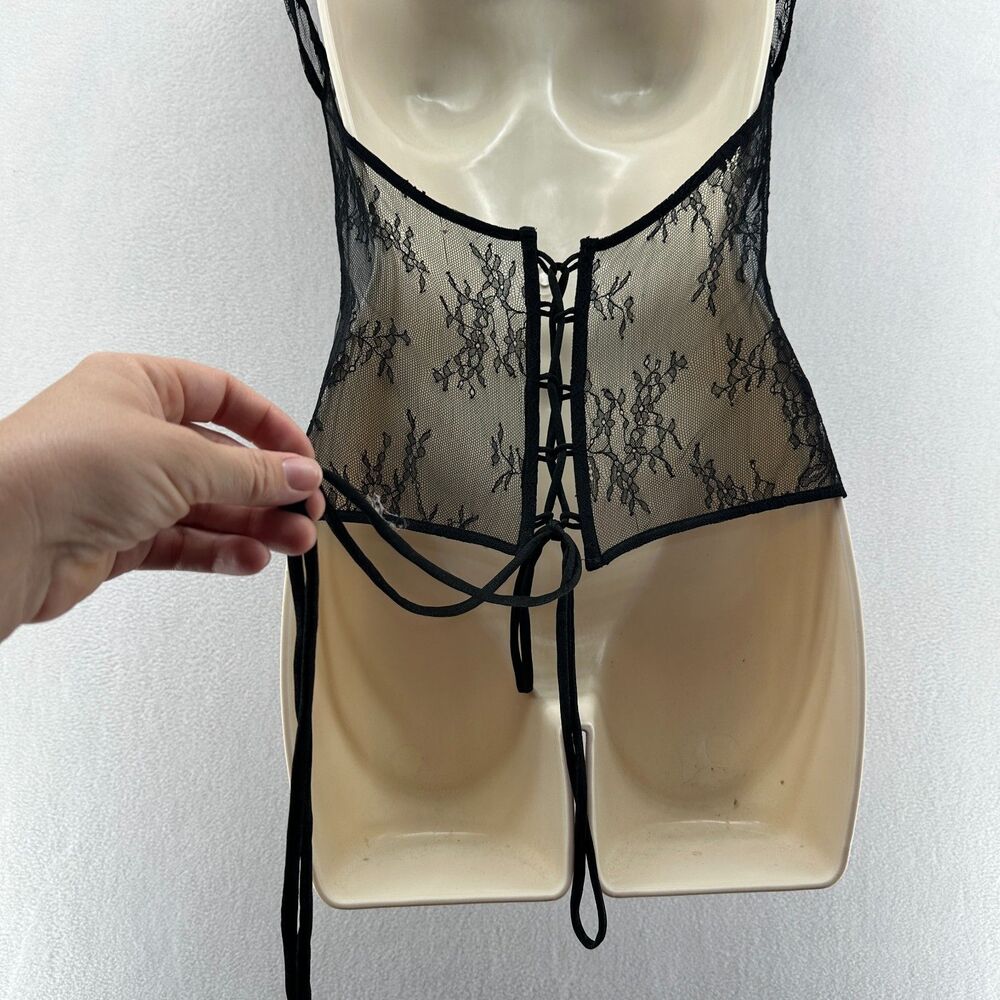 Kim Shui Beaded Dragon Lace Top Size M Black Sheer Mesh Y2K Style Open Back Tie - Picture 13 of 16